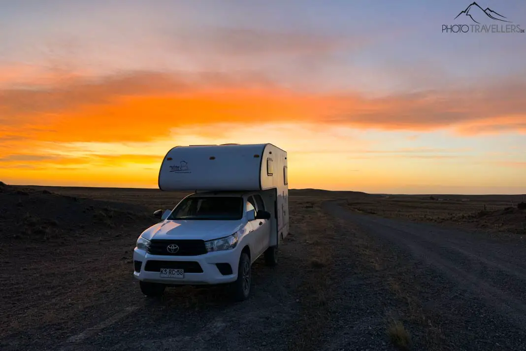 A camper truck in the evening light