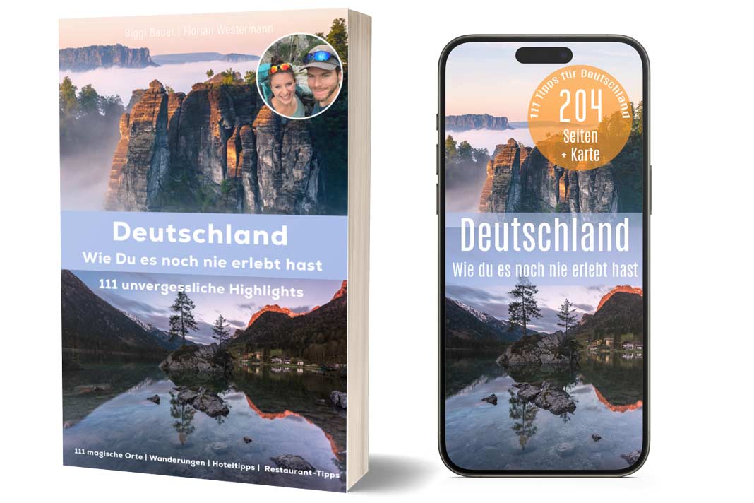 Der Deutschland-Reiseführer "Deutschland, wie du es noch nie erlebt hast" als Buch und auf dem Smartphone