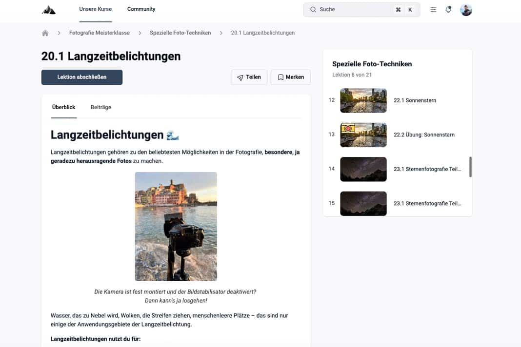 Blick in den Fotokurs; Thema Langzeitbelichtungen