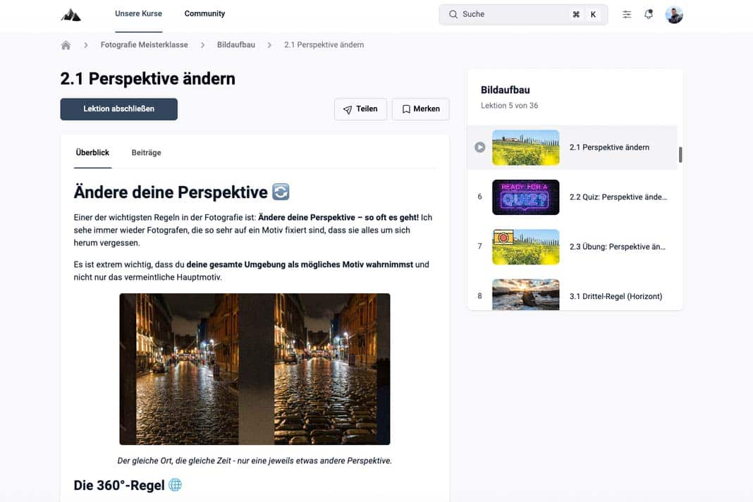 Blick in den Fotokurs; Thema Perspektiven