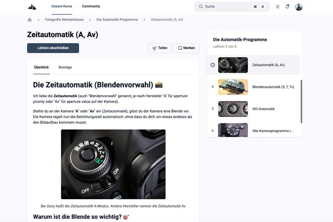 Blick in den Fotokurs; Thema Zeitautomatik