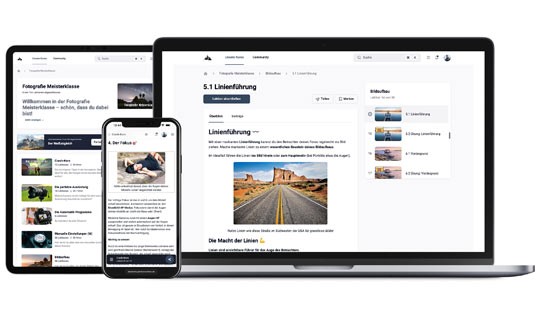 Online-Fotokurs "Fotografie Meisterklasse 2.0" auf verschiedenen Devices
