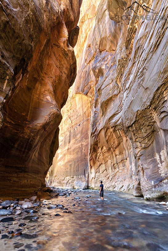 Profi-Fotograf Florian Westermann in den Narrows, Zion Nationalpark, USA