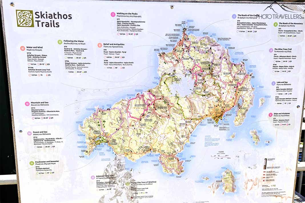 Wandertafel von Skiathos mit Beschreibungen