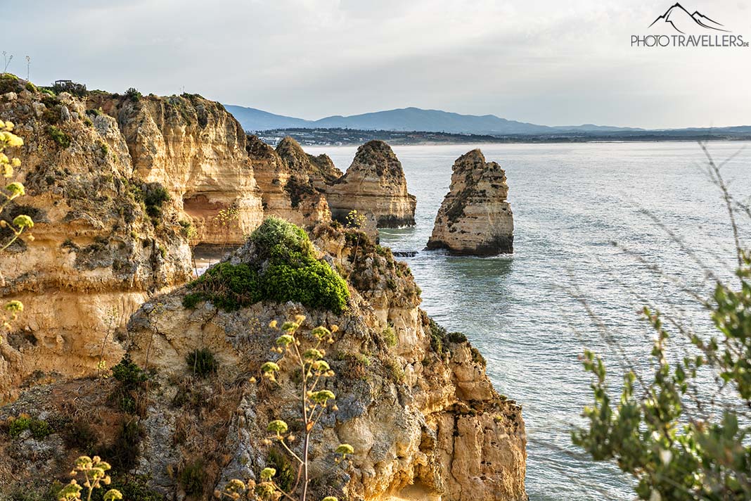 Der Blick über die angestrahlten Felsen der Ponta da Piedade
