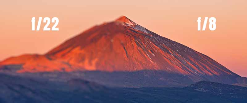 Beispiel der Beugungsunschärfe am Teide-Gipfel