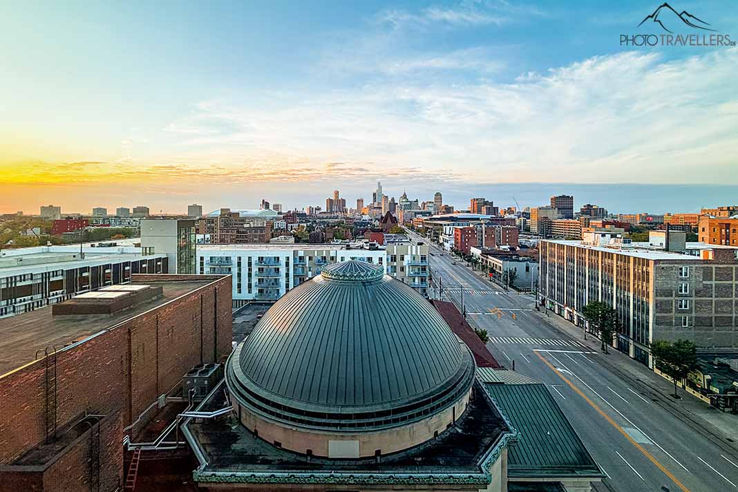 Blick aus dem AC Hotel Detroit at the Bonstelle auf die Detroiter Skyline